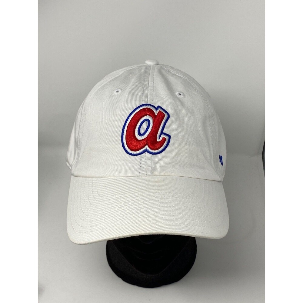 47 Brand Atlanta Braves Clean Up Hat Lowercase a All-White Dad Cap 100% Cotton